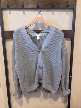 H&M Light Blue Oversized V-Neck Button Cardigan